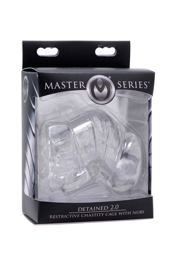 Master Series Detained 2.0 Restrictive Chastity Cage w/Nubs - Clear