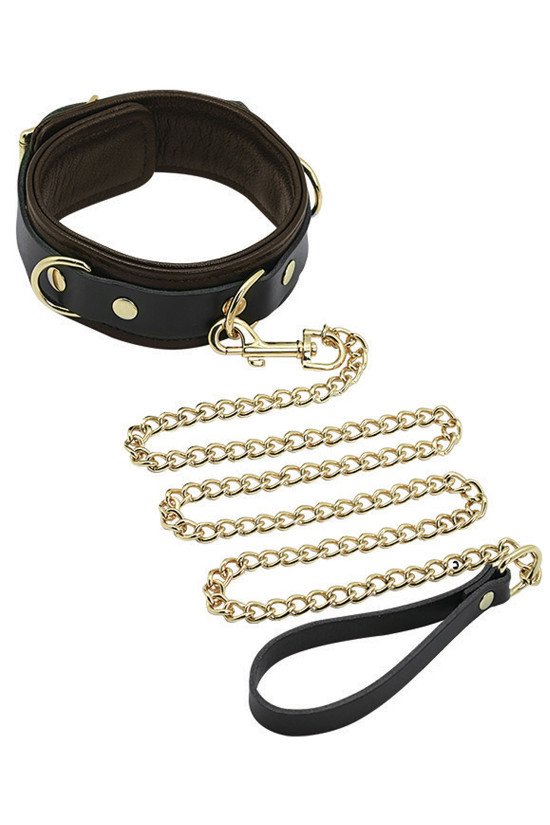 Spartacus Collar & Leash - Brown Leather w/Gold Accent Hardware