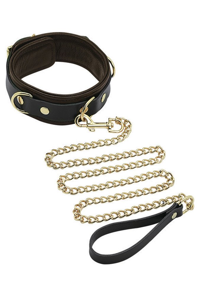 Spartacus Collar & Leash - Brown Leather w/Gold Accent Hardware
