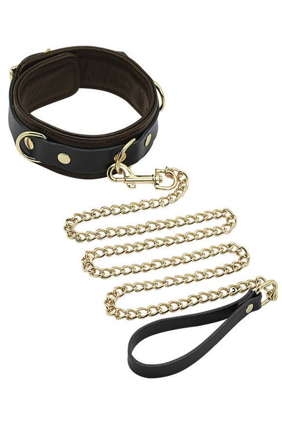 Spartacus Collar & Leash - Brown Leather w/Gold Accent Hardware