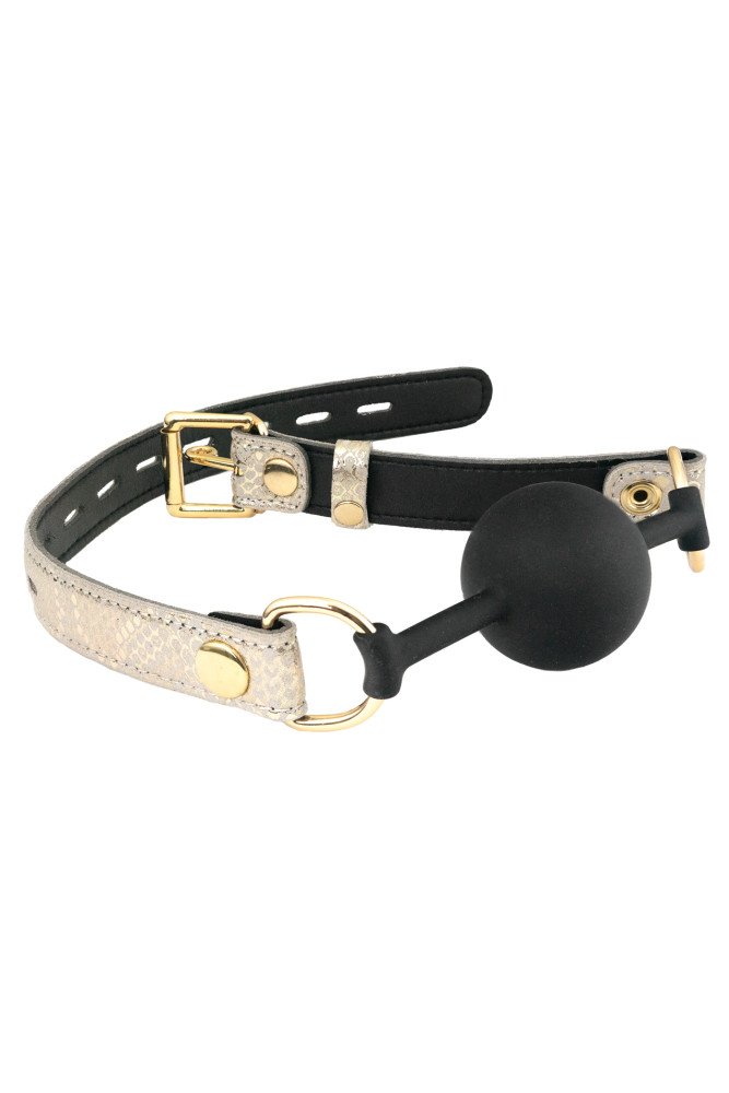 Spartacus Silicone Gag w/Leather Lining - White Snakeskin Micro Fiber