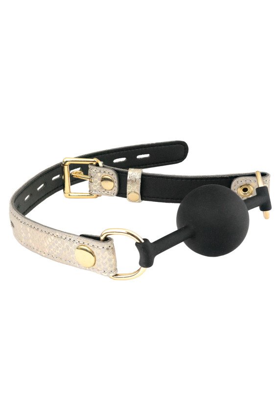 Spartacus Silicone Gag w/Leather Lining - White Snakeskin Micro Fiber