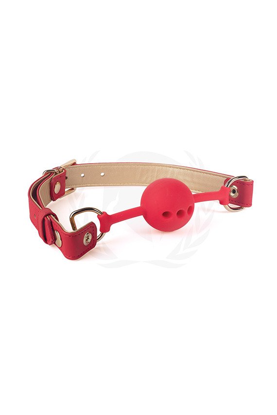 Spartacus Silicone Ball Gag w/Red Gold PU Straps - 46 mm