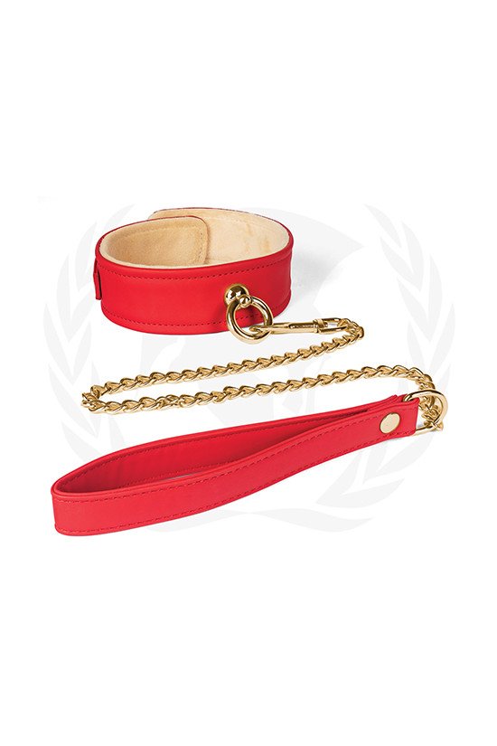 Spartacus Plush Lined PU Collar & Chained Leash - Red