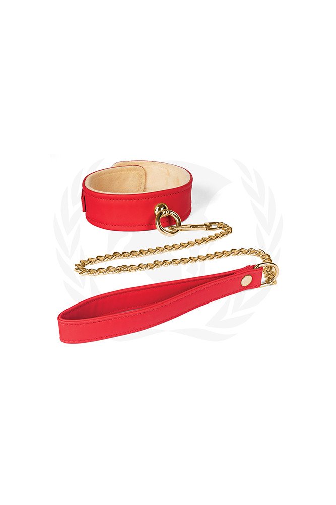 Spartacus Plush Lined PU Collar & Chained Leash - Red