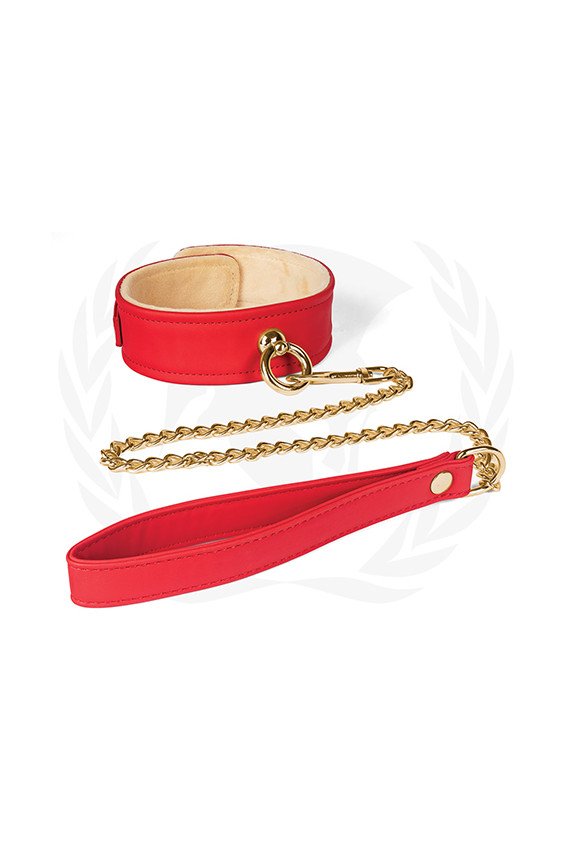 Spartacus Plush Lined PU Collar & Chained Leash - Red