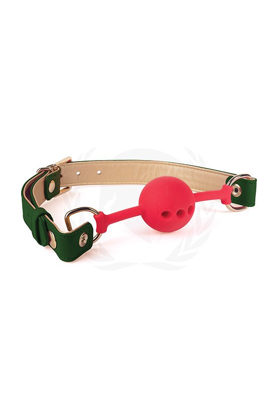 Spartacus Silicone Ball Gag w/Green Gold PU Straps - 46 mm