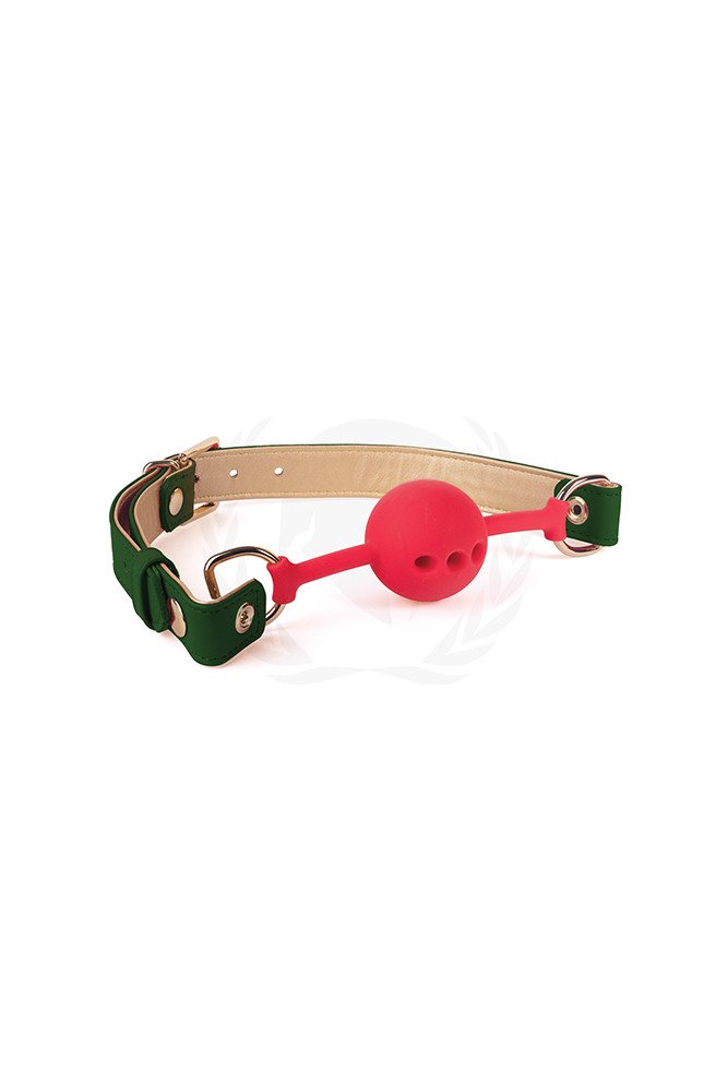 Spartacus Silicone Ball Gag w/Green Gold PU Straps - 46 mm
