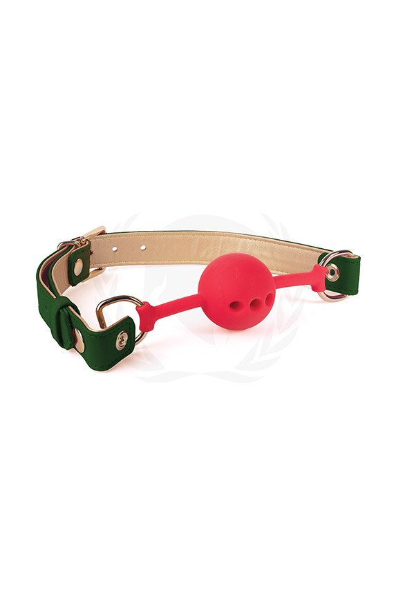 Spartacus Silicone Ball Gag w/Green Gold PU Straps - 46 mm