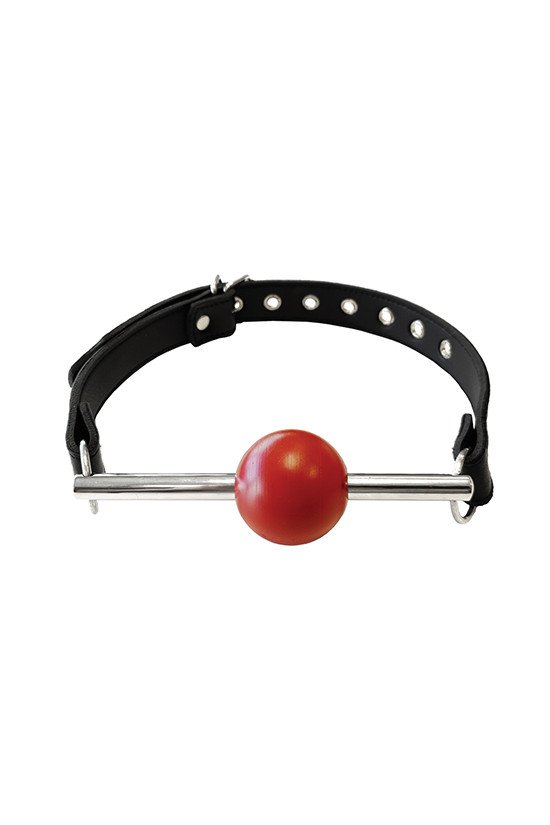 Rouge Leather Ball Gag with Stainless Steel Rod and Removable Ball - Black with Red