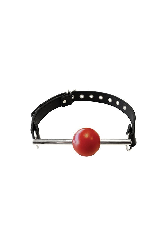 Rouge Leather Ball Gag with Stainless Steel Rod and Removable Ball - Black with Red