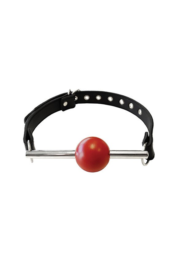 Rouge Leather Ball Gag with Stainless Steel Rod and Removable Ball - Black with Red
