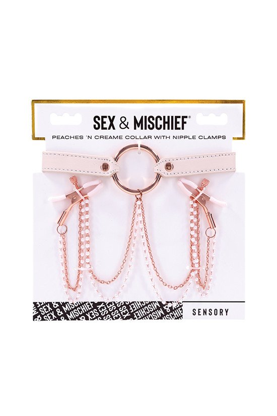 Sex & Mischief Peaches 'n CreaMe Collar w/Nipple Clamps