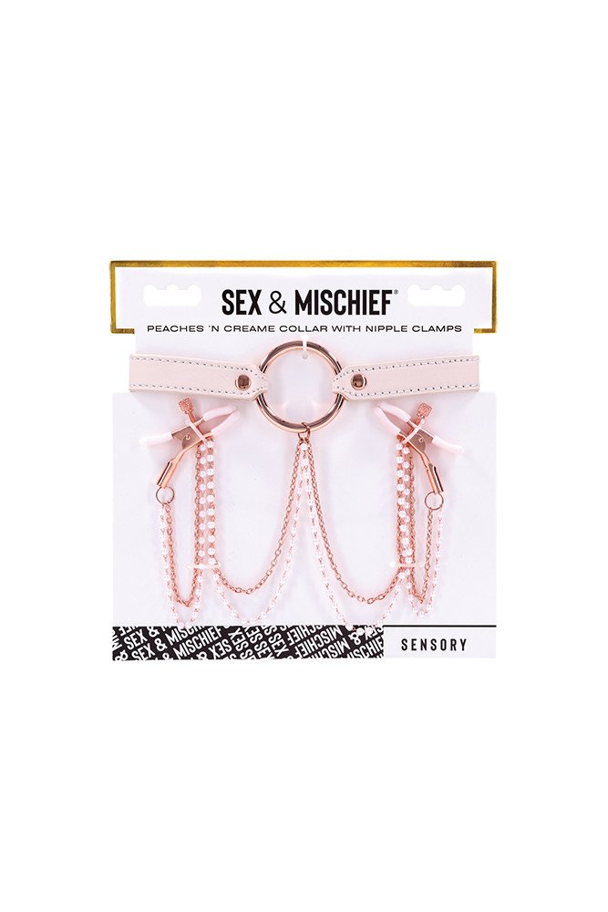 Sex & Mischief Peaches 'n CreaMe Collar w/Nipple Clamps