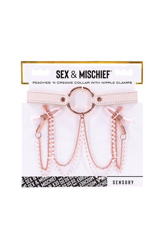 Sex & Mischief Peaches 'n CreaMe Collar w/Nipple Clamps