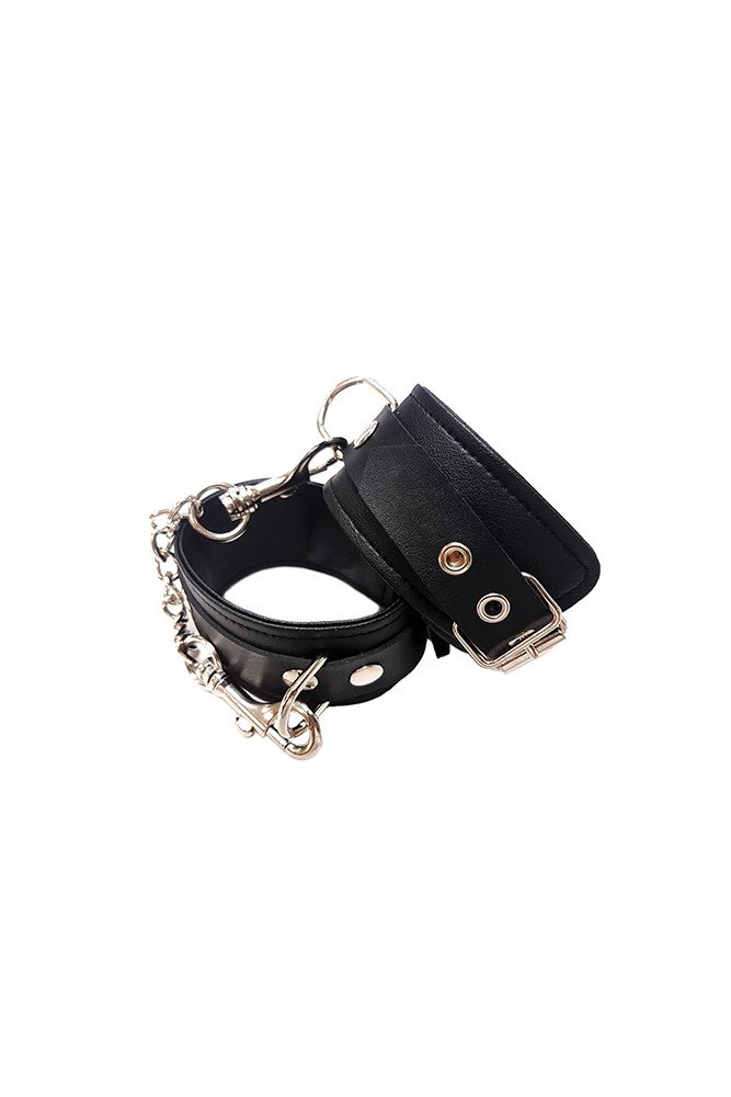 Rouge Fetish Play Vegan Leather Wrist Cuffs - Black