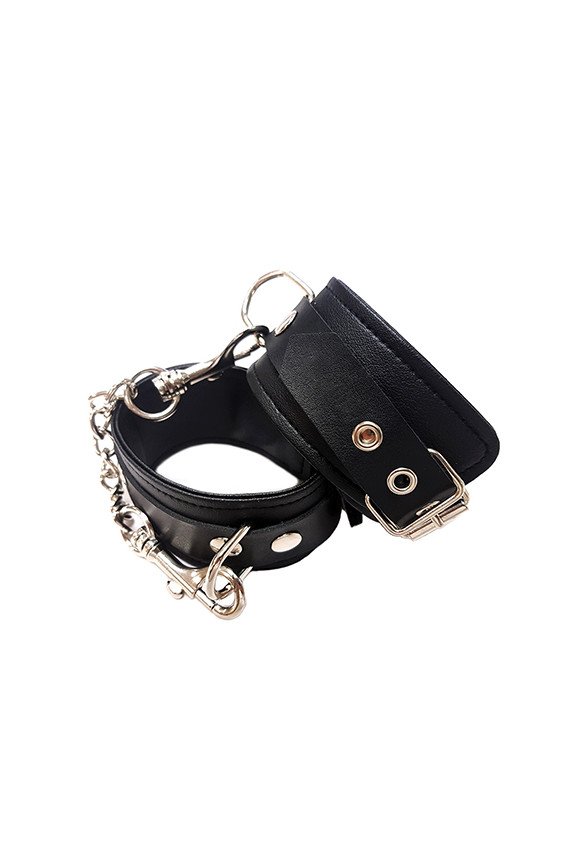 Rouge Fetish Play Vegan Leather Wrist Cuffs - Black