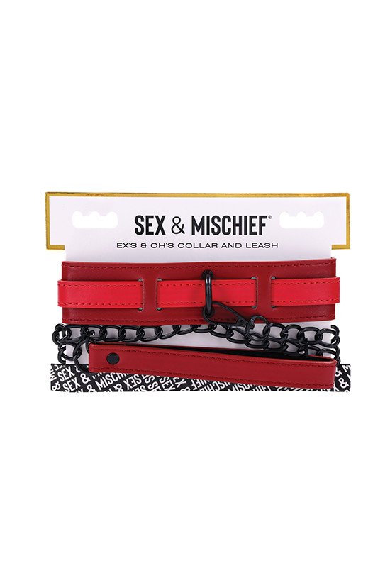 Sex & Mischief Ex's & Oh's Collar & Leash - Red/Black