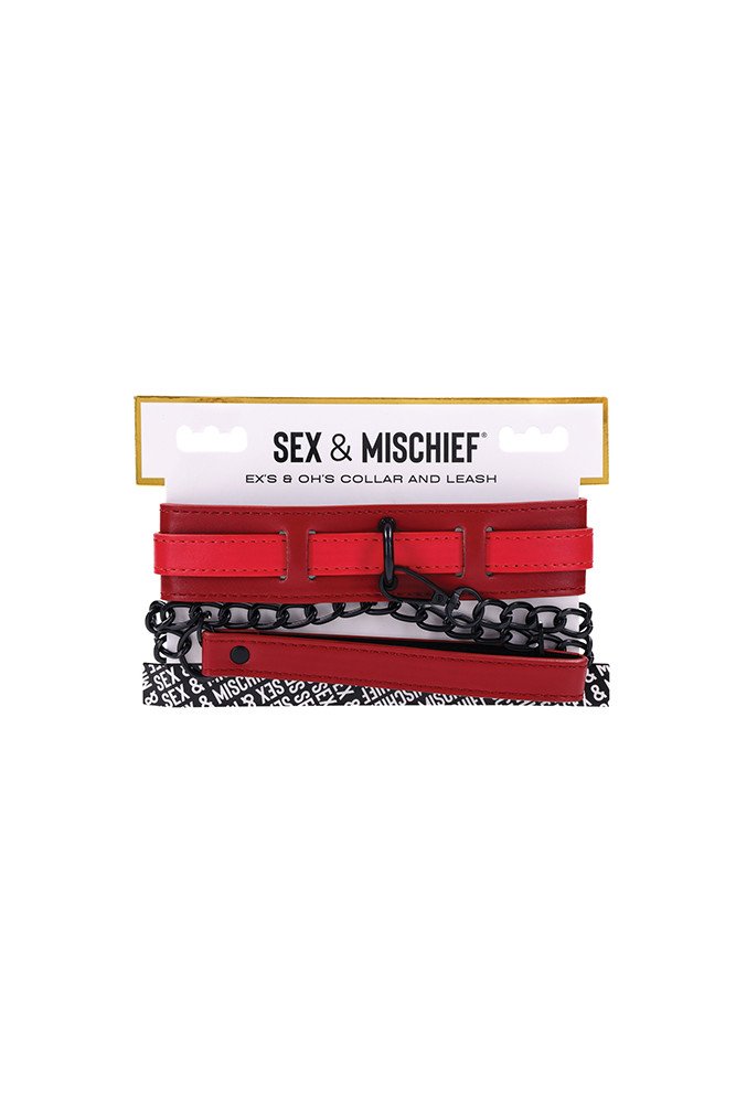 Sex & Mischief Ex's & Oh's Collar & Leash - Red/Black