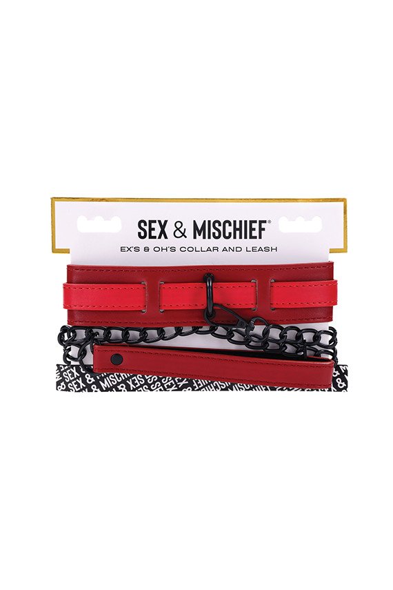 Sex & Mischief Ex's & Oh's Collar & Leash - Red/Black