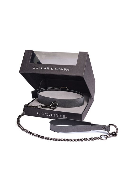 Pleasure Collection Gunmetal Glam Collar & Leash w/Removable Chain