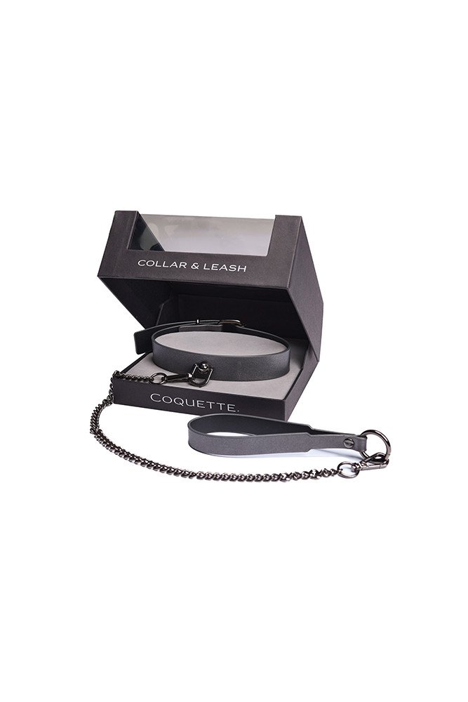 Pleasure Collection Gunmetal Glam Collar & Leash w/Removable Chain