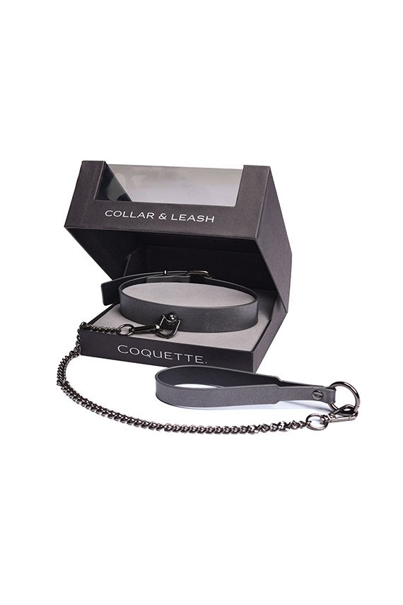 Pleasure Collection Gunmetal Glam Collar & Leash w/Removable Chain