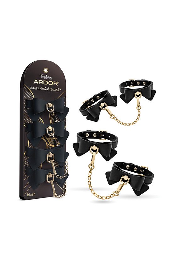 Blush Temptasia Ardor Wrist & Ankle Restraints w/Bow - Black