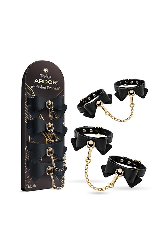 Blush Temptasia Ardor Wrist & Ankle Restraints w/Bow - Black