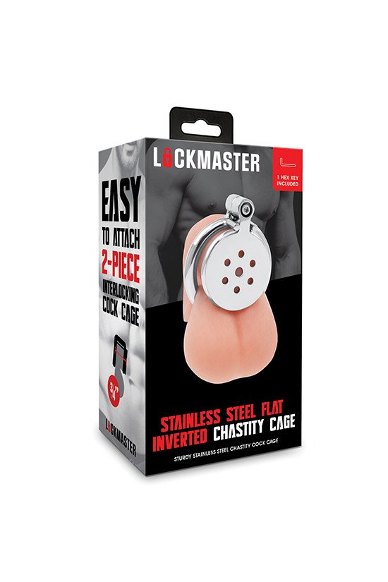 Lockmaster Stainless Steel Flat Inverted Chastity Cage - Silver
