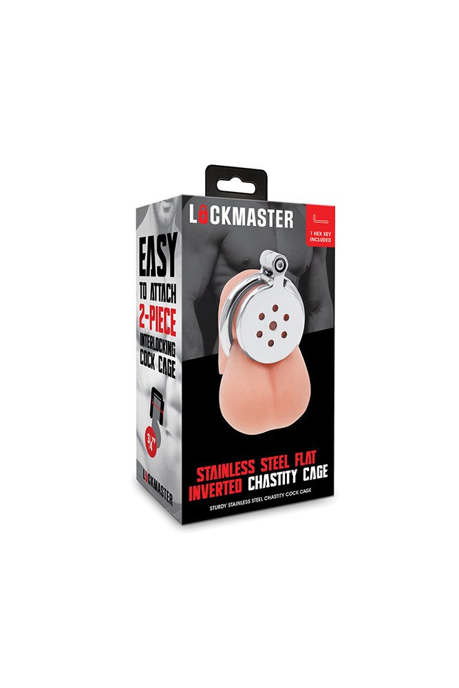 Lockmaster Stainless Steel Flat Inverted Chastity Cage - Silver