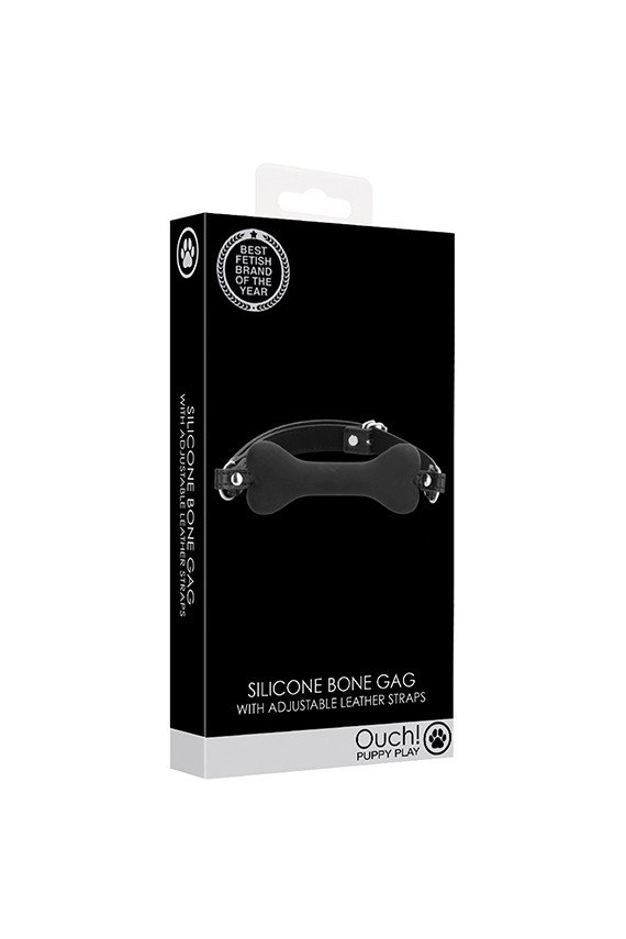 Shots Ouch Puppy Play Silicone Bone Gag - Black
